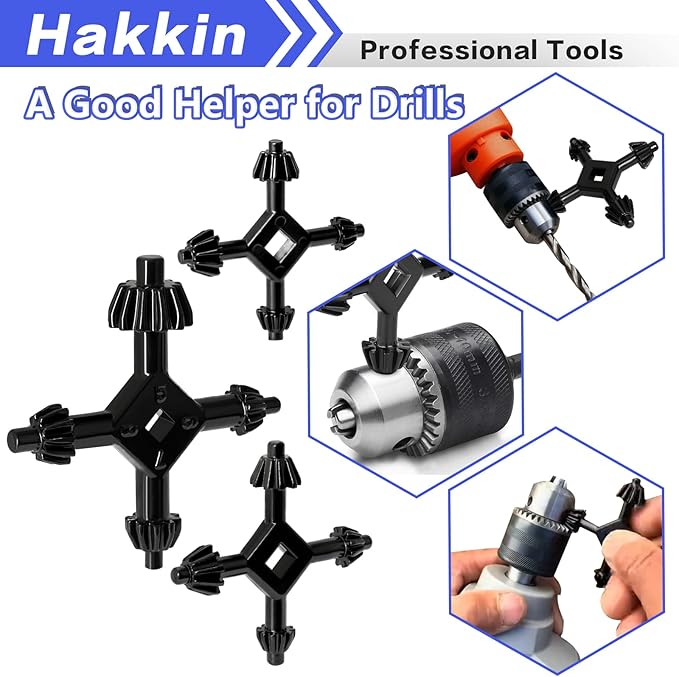 Hakkin 3Pcs 4 in 1 Chuck Wrench 4 way Professional Replacement Tool for Multifunctional Electric Drills Presses Power Tool Chucks 1/4”, 3/8”, 1/2”, 5/8”, 3/4”, 1” (Size L+S1+S2)