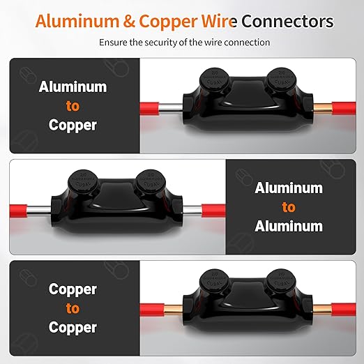 Joinfworld Insulated Inline Splice Connector 2/0-6 Gauge Aluminum to Copper Wire Connectors 6 AWG Splice Aluminum Wire Connectors UL Listed with Slotted Allen Hex - 6 Pack