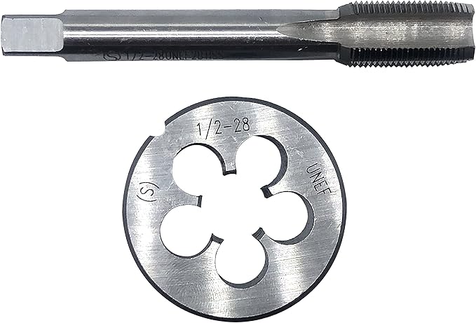 ZOUZMIN 1/2"-28 UNEF Tap and Die Set, UNEF Machine Thread Tap and UNEF Round Thread Die Right Hand
