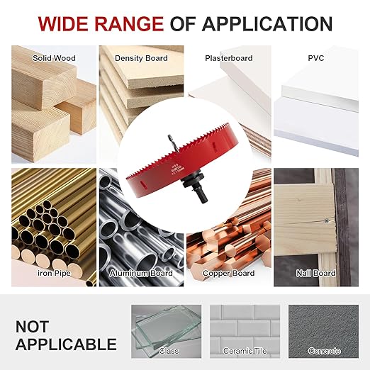 7-1/4" (185mm) Bi-Metal M42 High Speed Steel Hole Saw with Pilot Drill Bit, Smooth Cutting Edge for PVC, Drywall, Wood, Plastic, Gypsum Board, Rubber, Thin Metal