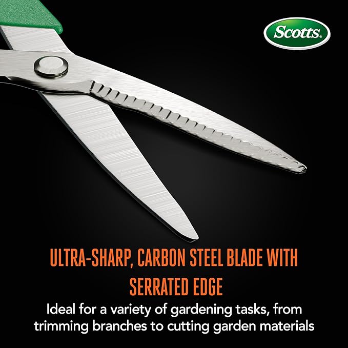 Scotts 8 in. All-Purpose Steel Garden Utility Shears with Serrated Blades ??Comfort Grip Yard and Garden Scissors for Pruning Plants, Flowers, and Herbs