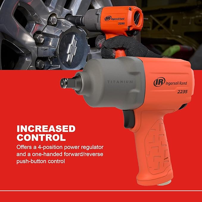 Ingersoll Rand 2235TIMAX-O 1/2" Air Impact Wrench, 1350 ft-lb Torque, Titanium Hammercase, Friction Ring Retainer, Pistol, Orange