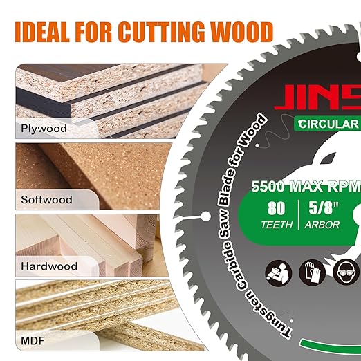 10” Circular Table Miter Saw Blade for Wood, 80T TCT Cutting Blade, Fine Finish Crosscut Angled Bevels Framing Ripping for Plywood, Melamine, Oak, Pine, Laminate, Chipboard, 5/8"