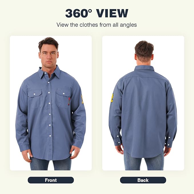 SKSAFETY 7oz FR Shirts for Men, Welding Shirt Hi Vis Flame Resistant 100% Cotton Fire Retardant Longsleeve Shirt CAT2