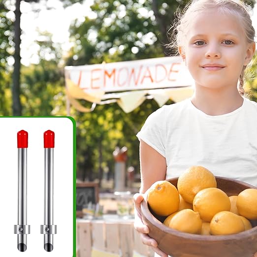 Lasnten 2 Pack Straw Puncher for Plastic Lids Lemonade Cups, Stainless Steel Straw Hole Puncher Punching Tools for Cafe Drinks Fresh Squeezed Lemonade Stand Supplies (6.3 Inch,Red)