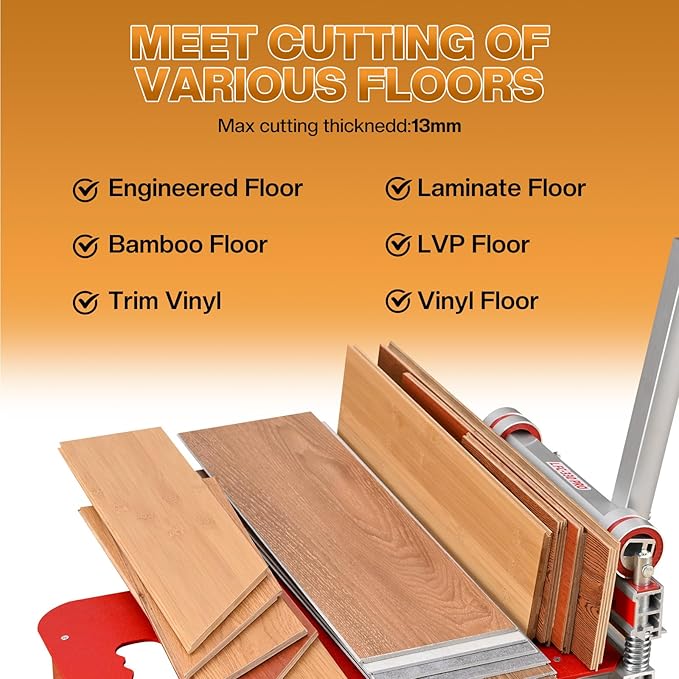 Laminate/Vinyl Floor Cutter, 13” Vinyl Plank Cutter – Easy Angle & Length Cutting, Flooring Tools – Cuts Laminate Floor, Engineered Wood, LVP, LVT, VCT, SPC, WPC, HSS Blade, Spare Blade Included