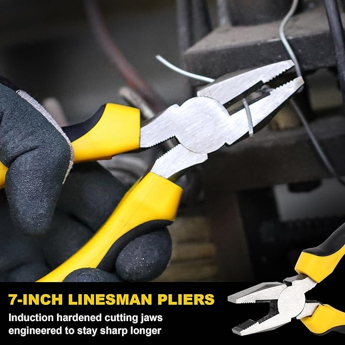 TOPLINE 8-Piece Pliers and Wrench Set, 8??Adjustable Wrench, 12?? 10?? 8??Groove Joint, 7??Linesman, 6??Slip Joint, 6??Long Nose, 6??Diagonal Pliers for Home Repair, Rolling Pouch Included