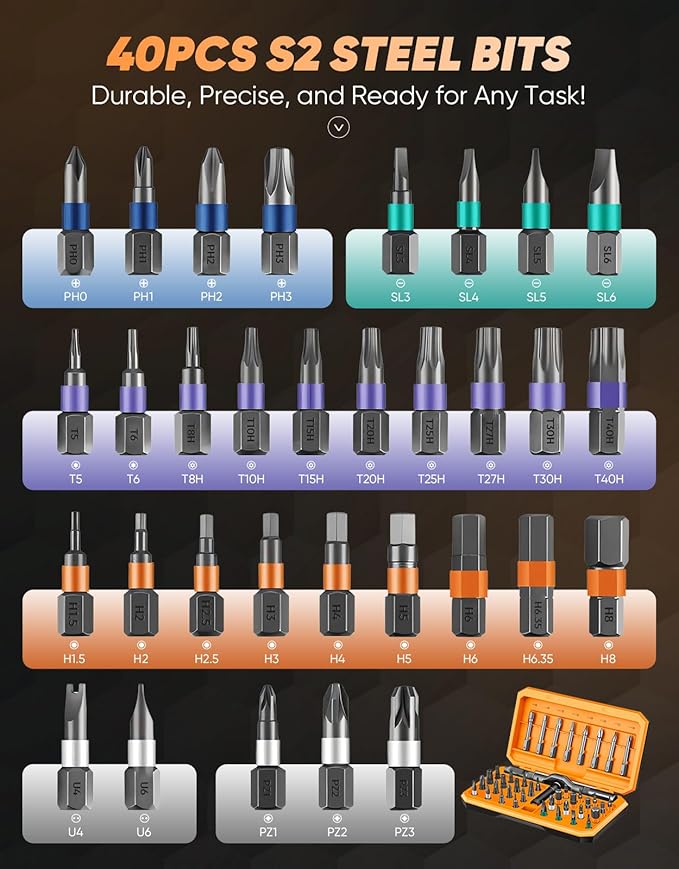 42 in 1 Magnetic Screwdriver Set, Ratcheting Screwdriver Kit,Detachable Multi-Functional Handle & 40pcs in Storage Case for Electronics, Furniture, DIY& Holiday Gifts (Orange)