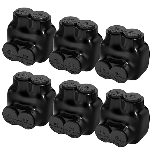 Black Electrical Cable Connectors 2 Port Insulated Multi Tap Connector 350MCM-6AWG Aluminum Wire Connector Single-Sided Entry 3/8" Allen Hex - 6 Pack