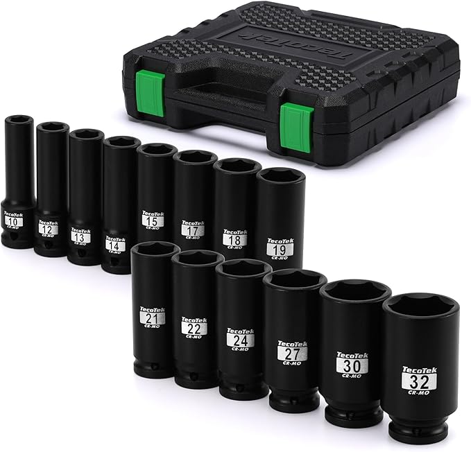 14PCS 1/2" Deep Drive Impact Socket Set, 6-Point, Metric (10mm-32mm), CR-MO Steel, With a Storage Case