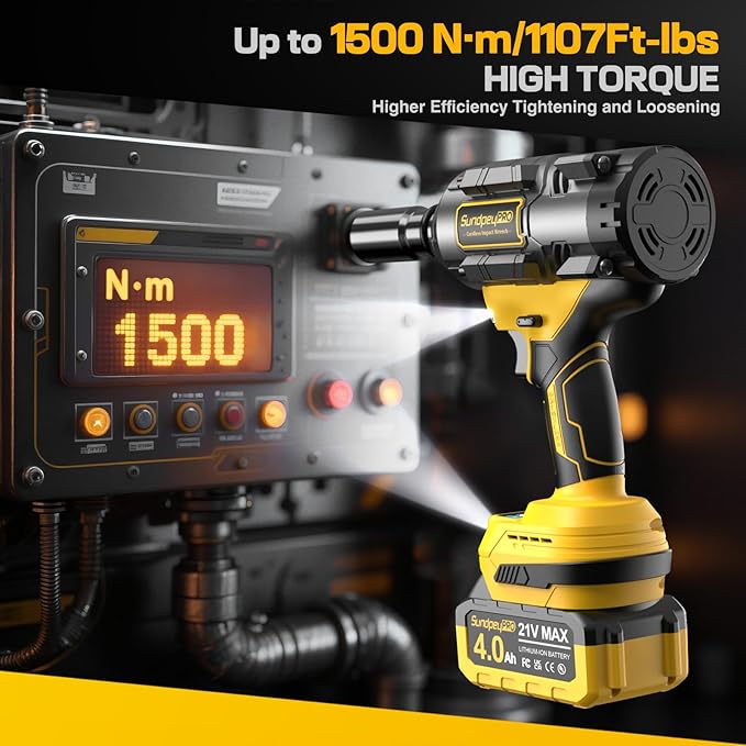 1/2" Cordless Impact Wrench - 1107Ft-lbs竊?500N쨌m竊?1V 3 Speed High Torque Brushless Impact Gun with 2 x 4.0Ah Batteries & Charger & 6 Sockets & 5" extension bar for Tire Removal Rusted Bolts