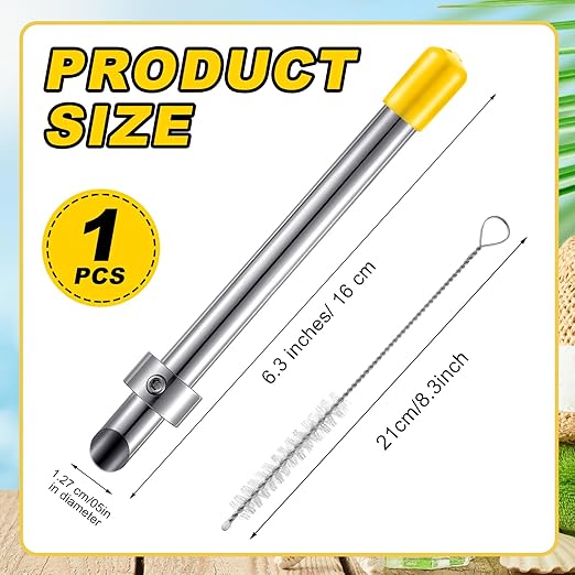 Lasnten 1 Pack Straw Puncher for Plastic Lids Lemonade Cups, Stainless Steel Straw Hole Puncher Punching Tools for Cafe Drinks Deli Container Fresh Squeezed Lemonade Stand Supplies(6.3 Inch,Yellow)