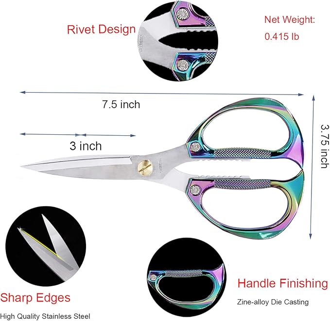 Kitchen Scissors All Purpose Heavy Duty Kitchen Shears for Food, Meat, Poultry, vegetable, Herbs| 7.5inches Utility Scissors for Cooking, Office, Fabric
