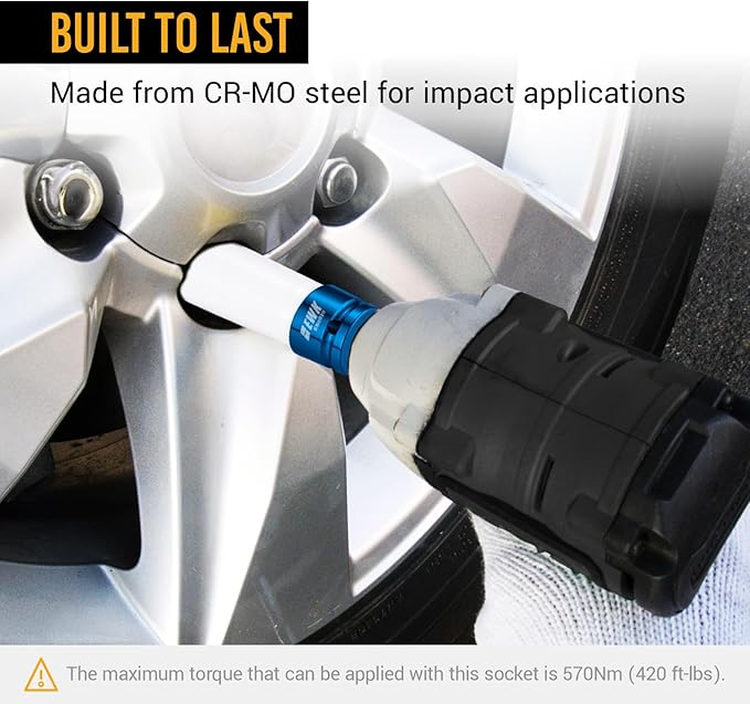 EWK 1/2" Drive 17mm Lug Nut Socket, 17mm Socket for Wheel Service, Non-Marring Protective Sleeve Prevents Damage to Custom Rims
