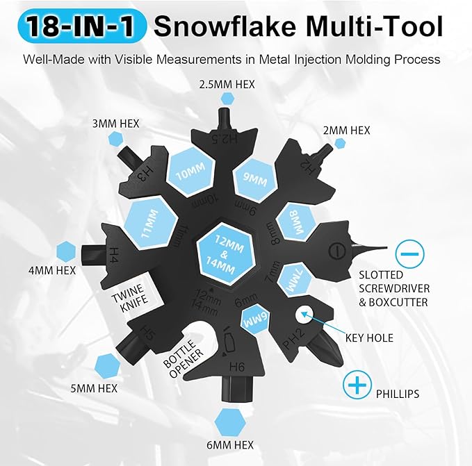 Vickay 18 in 1 Snowflake Multi Tool, Phillips Flat Screwdriver Kit/Wrench/Bottle Opener, EDC Camping Gear, Gifts for Men (Black)