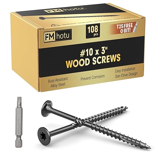 #10 x 3??Deck Screws, 108Pcs Star Drive Wood Screws, Rust Resistant Timber Screws for Timber/Log/Landscaping Wood, T25 Star Bit Included, Black