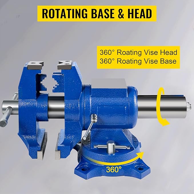 VEVOR Bench Vise 6 Inch, Double Swivel Rotating Heavy Duty Vise Head/Body Rotates 360째,Pipe Vise Bench Vices 30Kn Clamping Force,for Clamping Fixing Equipment Home or Industrial Use