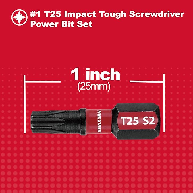 30Pieces T25 1 In. Insert Driver Bits,Impact Tough Magnetic #25 Torx Head Power Bits, S2 Alloy Steel T25 Screwdriver Bits Set
