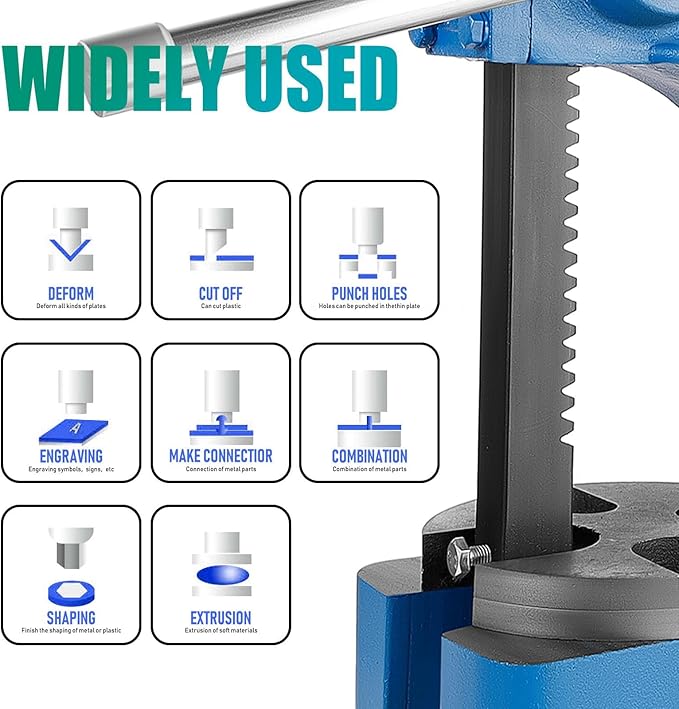 1 Ton Arbor Press with 3 Extra Drifts, Manual Arbor Press Reversible Ram, Heavy-duty Manual Desktop Arbor Press with Removable Steel Anvil 11.73" Height for Metal Cutting/Deforming (Blue)