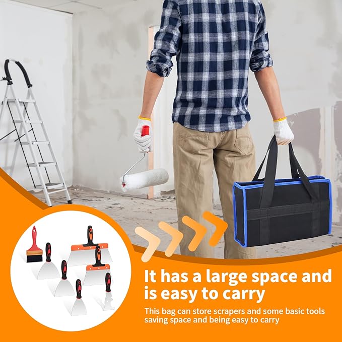 8 PCS Drywall Knife Set, Drywall Hand Tool Kit, Putty Knife in 6 Different Sizes, Brush and Organizer Bag, Spackle Tool Kit for Joint Taping, Finishing, Patching