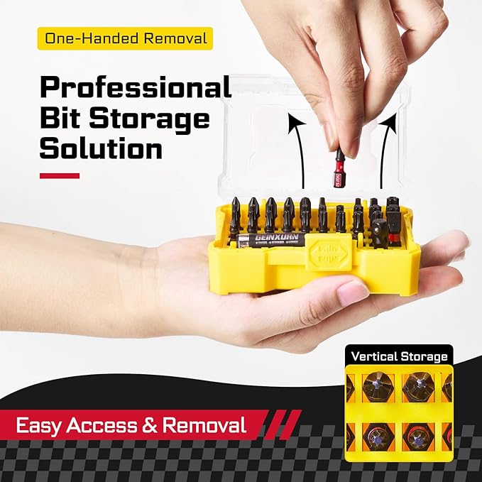 32Pieces Impact Screwdriver Bits Set,S2 Steel Magnetic Phillips/Slotted/Square/Torx Muliti Insert Bits Tips Set with Impact Bit Holder and 1/4?쒾ocket Adapter(Yellow Storage Box Base)