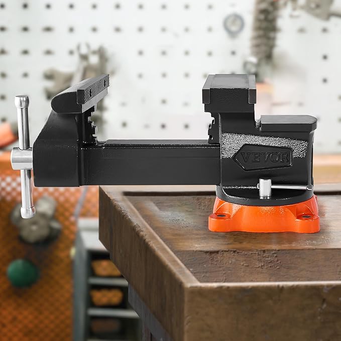 VEVOR Bench Vise, 8" Jaw Width, 8" Max Jaw Opening Multipurpose Vise with 360째 Swivel Locking Base, 3.7" Throat Depth, Heavy Duty Ductile Iron Workbench Vise, Two-Way Jaws for Clamping Round Pipes