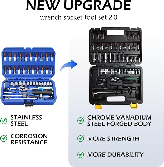 53 Pieces Metric Motorcycle Tool Kit Small Socket Set 1/4 Inch Mini Ratchet Set, With Metric And Standard Full For Auto Repairing And Household, With Storage Case (53)