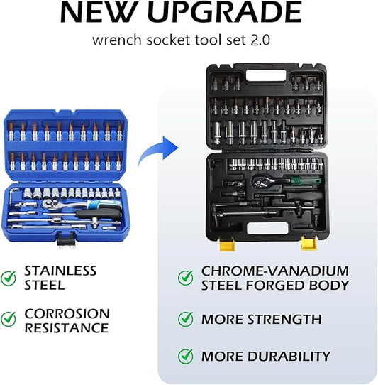 53 Pieces Metric Motorcycle Tool Kit Small Socket Set 1/4 Inch Mini Ratchet Set, With Metric And Standard Full For Auto Repairing And Household, With Storage Case (53)