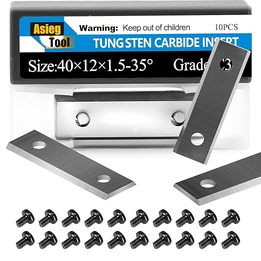 Asieg Tool 40x12x1.5mm-35째 Square Tungsten Carbide Replacement Cutter Inserts Knives Blades for Woodworking Spiral Helical Planer Head 10pcs