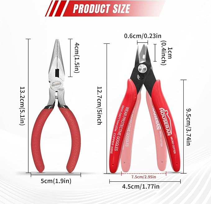 2-Piece Mini Pliers Set ??5" Needle Nose Pliers & Flush Wire Cutters, High-Carbon Steel, Spring-Loaded, Anti-Rust Coating, Jewelry & Electronics Repair, Zip Ties, Crafts