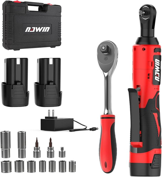 NAWIN 16.8V Electric Ratchet Wrench, 3/8" cordless ratchet with 2 Batteries, 40 Ft-lbs, Ultimate Mechanic Tool Set, Ratchet Wrench, Power Ratchet Tool Kit (16.8V 3/8" Cordless Ratchet)