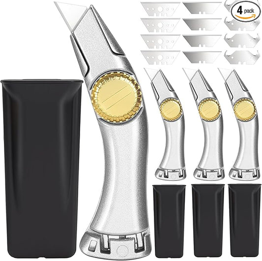 4 Pcs Fixed Blade Navajas para Roofing Utility Knives Heavy Duty Roofer's Knife Utility Knife Roofing Tools竊똈ncludes 3 Types of Replacement Blades, Heavy Duty Carpet Cutter for Indoor, Outdoor Use