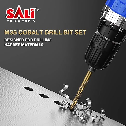 SALI Cobalt Drill Bit Set, 10Pcs 5/32" M35 High Speed Steel Jobber Length Drill Bit Kit for Hardened Metal, Stainless Steel, Cast Iron, Wood and Plastic, with Index Storage Case