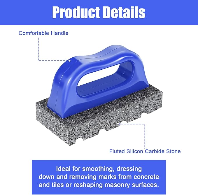 2 Pcs Rub Brick with Handle, Fluted 20-Grit Carbofrax Surface Concrete Tools Masonry Tools Smoothing Cleaning Removing Marks Tool (Blue)