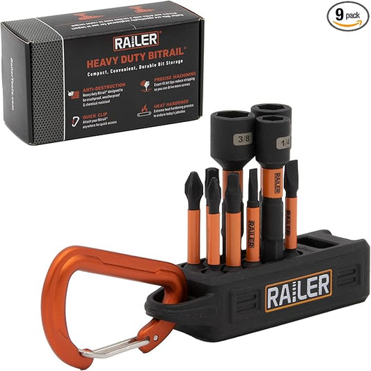Railer Screwdriver Bit Set For Electricians - Premium S2 Steel Impact Driver Bits & Nut Drivers Set With A Magnetizer Bit Holder & Carabiner