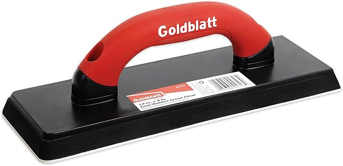 Goldblatt 4" x 12" Grout Float for Tile - Molded Rubber Grout Float, Floor Tools with Soft-Grip Handle for Masonry, Drywall, Concrete, Stucco