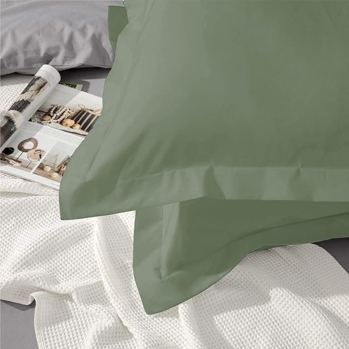 2Pcs Pillowcase 800 Thread Count 100% Egyptian Cotton Pillows for Sleeping, Soft & Silky Sateen Weave Bed Pillow Cover Long-Staple Standard Pillowcase Set of 2 Size (20"x40") - Sage Solid