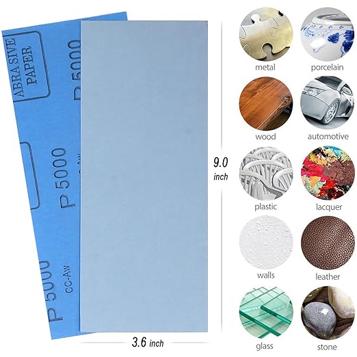 9x3.6 inch Sandpaper, 30 Sheet 5000 Grit Wet and Dry Sand Paper, Fine Precision Abrasive Pads Detail Sander Sheets Paper for Automotive Sanding, Wood Turing Finishing, Metal Furniture Polishing
