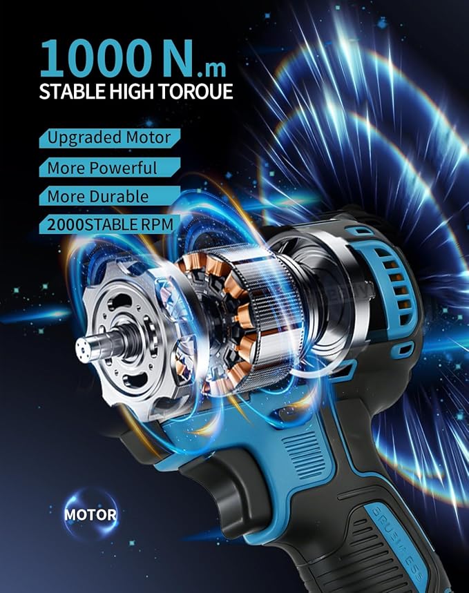 48V Cordless Impact Wrench, 1/2 Impact Gun, 4-Speed Brushless High Torque Impact Gun with LED Light, Precision Power Wrench