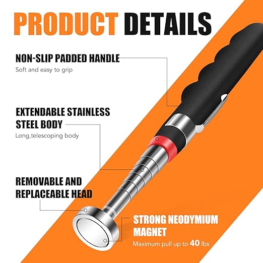 4Pcs Telescoping Magnetic Pickup Tool with 40lb Pull Force, 30in Telescopic Strong Magnet Sticks, Non-Slip Long Extendable Magnet Pickup Tools, Magnetic Nail Picker Upper