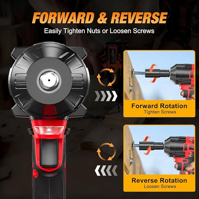 1200N.m (900ft-lbs) Cordless Impact Wrench, 1/2 High Torque Brushless Impact Drill with 3000RPM Power, 2 x 4.0Ah Batteries, Fast Charger, Variable Speeds for Car/Truck RV/Mower (Red)