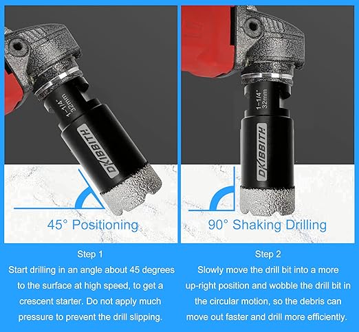 Dry Diamond Core Drill Bits 1-1/4 Inch (32mm) Tile Hole Saws for Porcelain Ceramic Tile Granite Marble Stone Brick Diamond Hole Saw with 5/8-11 Thread and 3/8inch Hex Shank Adapter