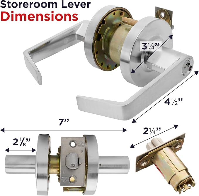Heavy Duty Commercial Door Handle | Storeroom Lock Function | Grade 2 Commercial Door Locks, Keyed for Schools & Businesses | Storeroom Door Knob | Nickel Finish Lockset | C UL & ADA | ANSI A156.2