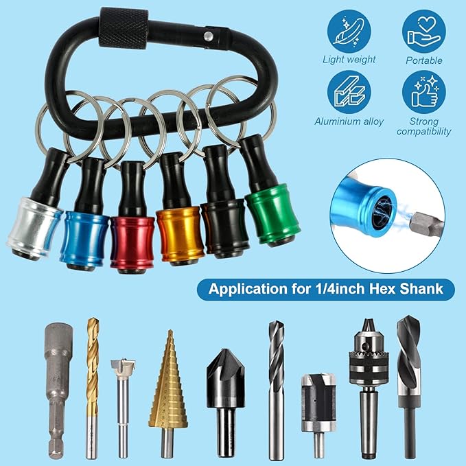 24Pcs Drill Bit Holder 1/4 Inch Hex Shank Drill Bit Keychain Portable Quick Change Drill Bit Extension Bar for Most Electric Hand-held Screwdrivers Drill Bit (Colour, 24pc+Black climbing)