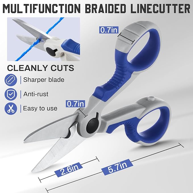 Honoson 2 Pcs 5.7" Fishing Scissors Braided Line Cutters Fishing Heavy Duty 3cr13 Non Slip Serrated Edge Scissors Saltwater Freshwater Braid Multi Function Cutter for Trimming (Blue Gray)