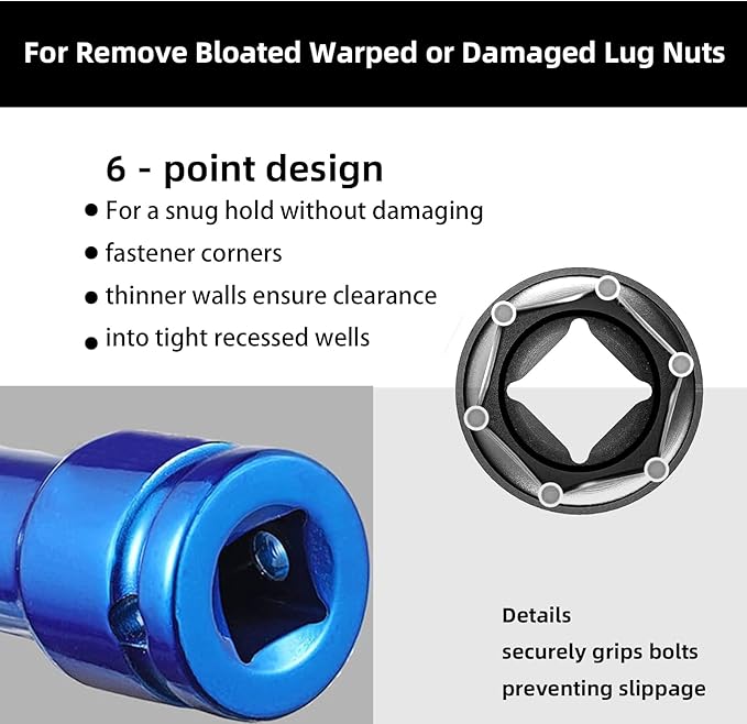 Greywolf 1/2 Inch Drive Nut Socket Set, 3 pcs Wheel Nut Socket Set, Score Nut Thin Wall Wheel Impact Deep Socket Set, Extra Long 150mm Deep Socket for Wheel Nut Remover, Metric Sizes 17 19 21mm