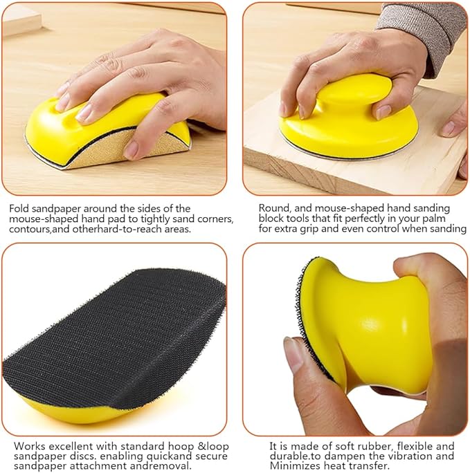 Sanding Blocks 5Pack Hook and Loop Sanding Block Round and Mouse Hand Sanding Block for Wood Furniture Restoration Home Arts and Crafts