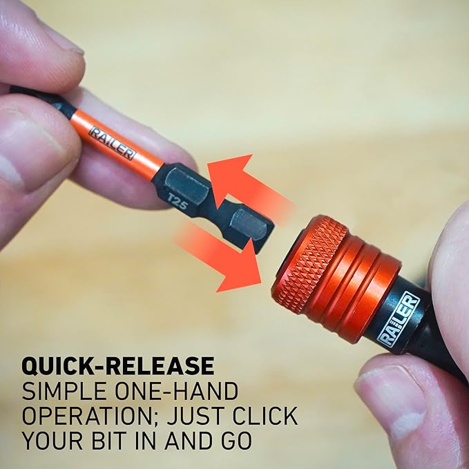 Railer Bit Holder Keychain 5pc - 1/4 inch Hex Shank Bit Holders - Quick-Change Design for Nut Driver, Screwdriver & Drill Bits, Include Keychain Carabiner (Multi-Color)