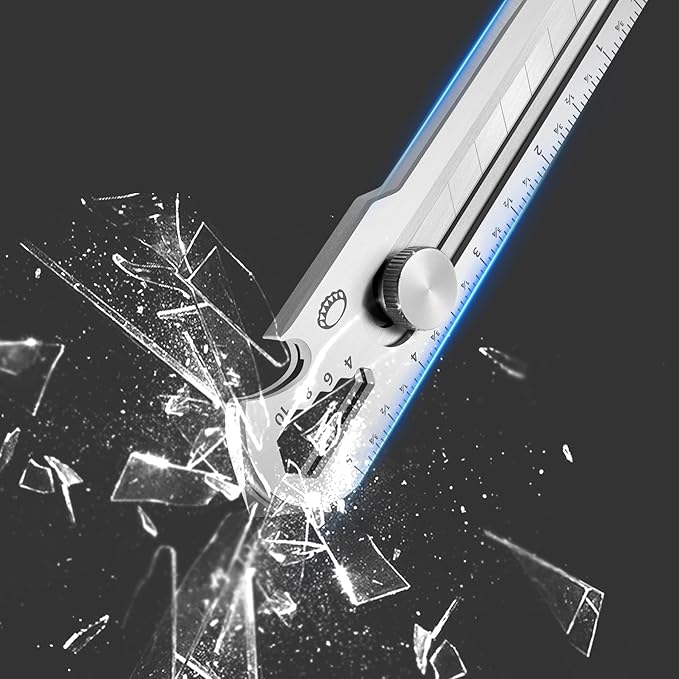 BECOWIN 7-In-1 Mutipurpose Utility Knife, Stainless Steel Retractable Box Cutter, Heavy Duty Snap off Cutter Knife with 10PC 18MM SK5 Blades, Safety Lock Design