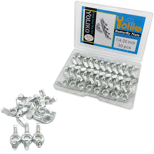 30 PCS 1/4-20 Inch Wingnuts, Quality Carbon Steel Wing Nuts Zinc Plated Fasteners Parts Butterfly Nut, Hand Twist Tighten Hardware Nuts Butterfly Wing-Nut 1/4-20??Assorted Kit